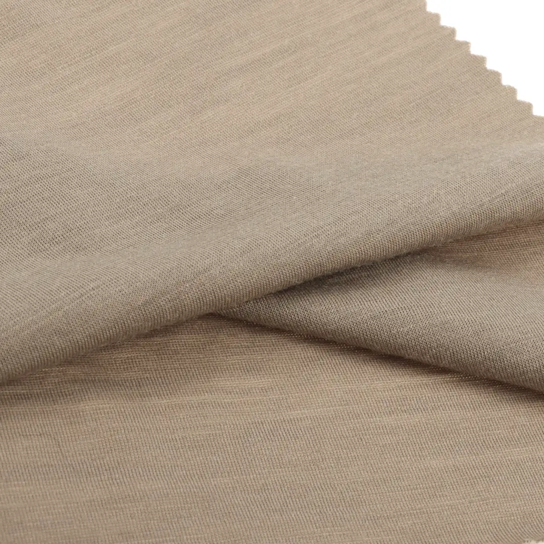 China Fabric for T-Shirt,Polo Shirt,Tank Top Single Jersey Knit Fabric Wool Polyester khaki color buy from China wholesaler bulk order at wholesale price free worldwide shipping Alibaba