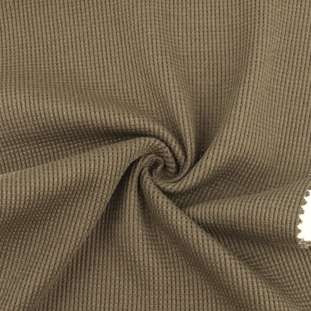 China Fabric for Sweatshirt Waffle Knit Fabric Cotton Wool Elastane olive color buy from China wholesaler bulk order at wholesale price free worldwide shipping Alibaba