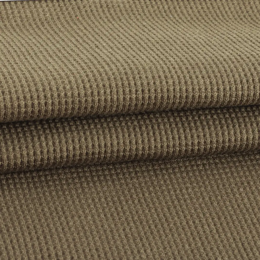 China Fabric for Sweatshirt Waffle Knit Fabric Cotton Wool Elastane olive color buy from China wholesaler bulk order at wholesale price free worldwide shipping Alibaba