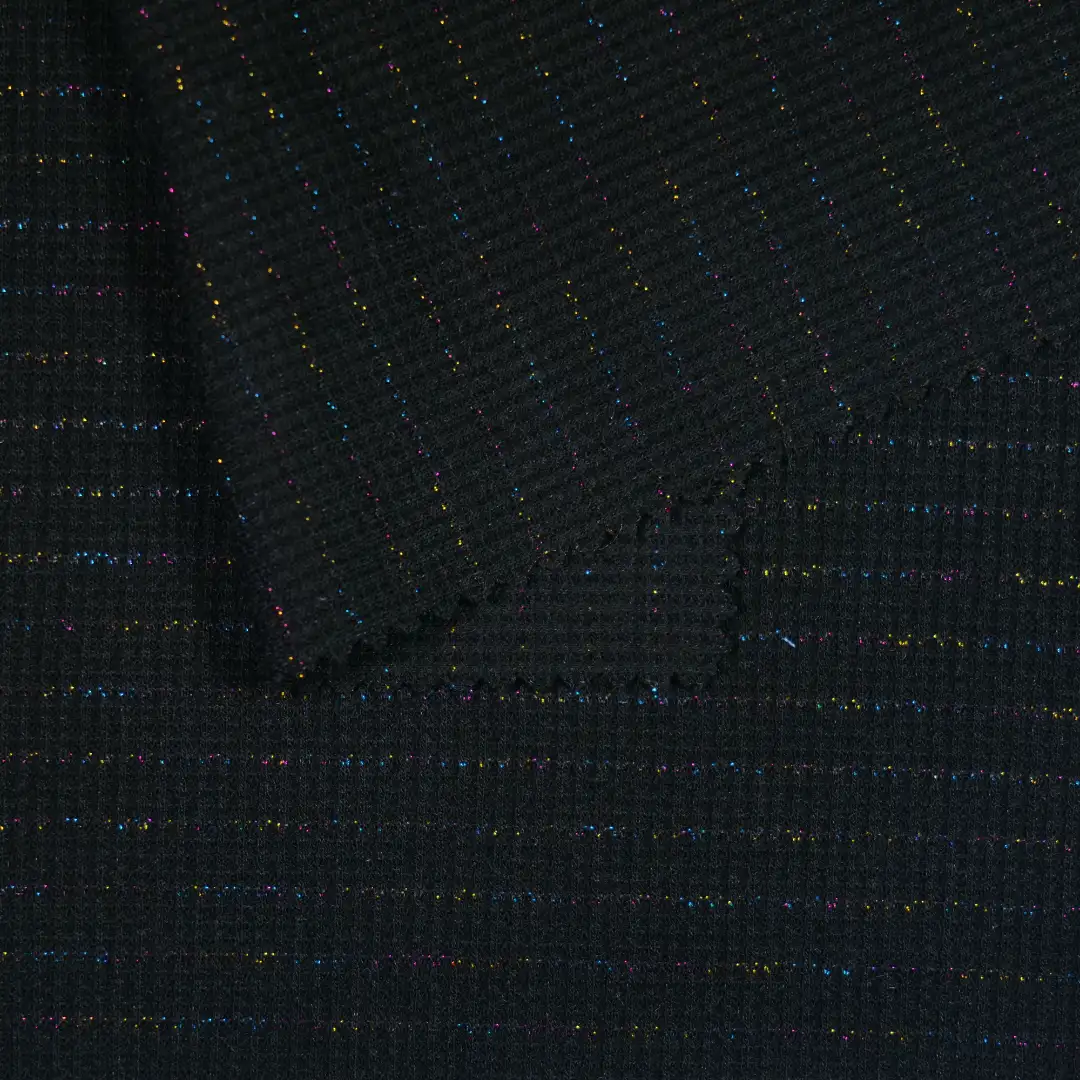 China Fabric for Ladies Vest ,Hoodie   Jacquard Knit Fabric Polyester Rayon Lurex Spandex black color buy from China wholesaler bulk order at wholesale price free worldwide shipping Alibaba