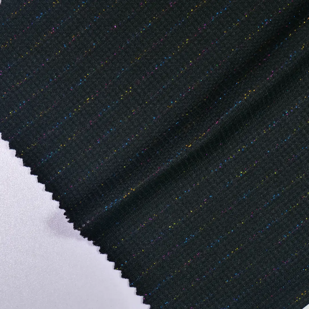 China Fabric for Ladies Vest ,Hoodie   Jacquard Knit Fabric Polyester Rayon Lurex Spandex black color buy from China wholesaler bulk order at wholesale price free worldwide shipping Alibaba