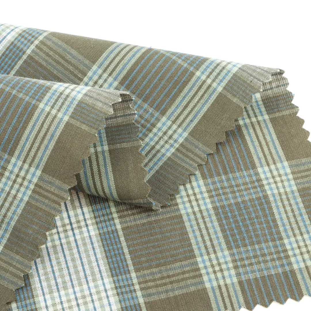 China Fabric for Shirt,Blouse,Skirt,Shorts,Kids Short Sleeve Peter Pan Collar Pleated Dress TC Yarn Dye Woven Blended Fabric Cotton Polyester Check color buy from China wholesaler bulk order at wholesale price free worldwide shipping Alibaba