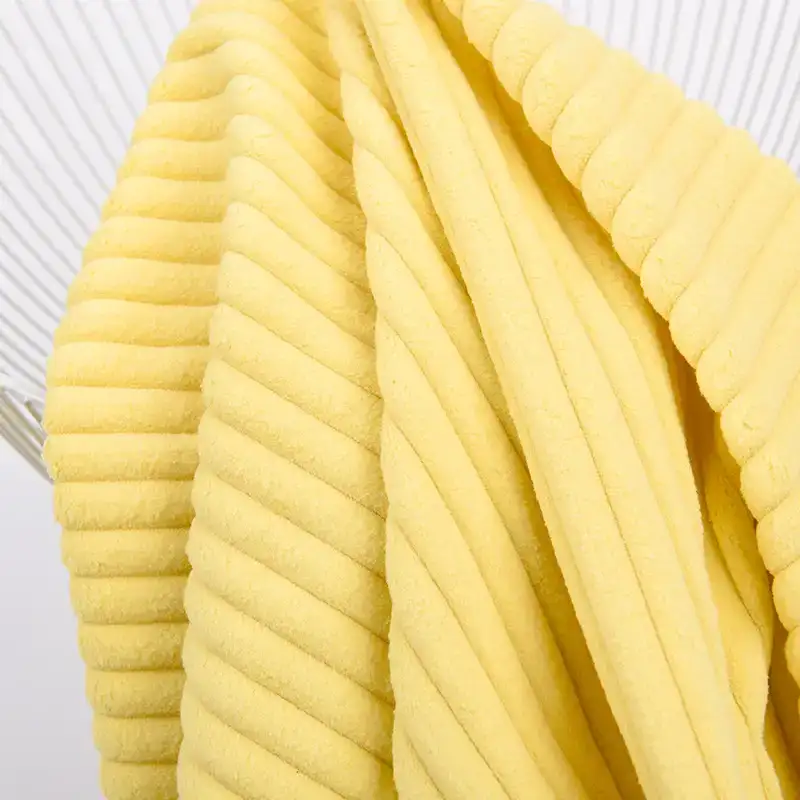 China Fabric for Jogger,Hoodie,Pajamas,Open Cardigan ,Full-Zipper Cardigan ,Half-Zipper Cardigan ,Shirt Long Sleeve Zipper ,Shirt Half Sleeve Button ,Shirt Half Sleeve Zipper ,Loungewear knitted Corduroy Knit Fabric Polyester Yellow color buy from China wholesaler bulk order at wholesale price free worldwide shipping Alibaba