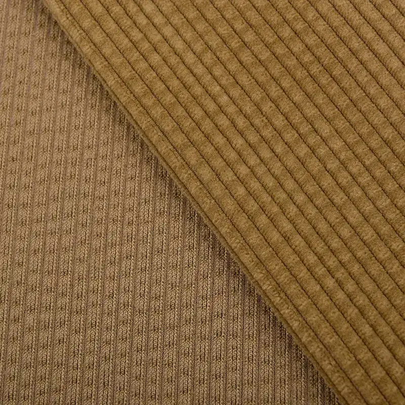 China Fabric for Pants,Jackets,Skirt,Hoodie,Pajamas,Full-Zipper Cardigan  knitted Corduroy Knit Fabric Polyester Elastane Brown color buy from China wholesaler bulk order at wholesale price free worldwide shipping Alibaba