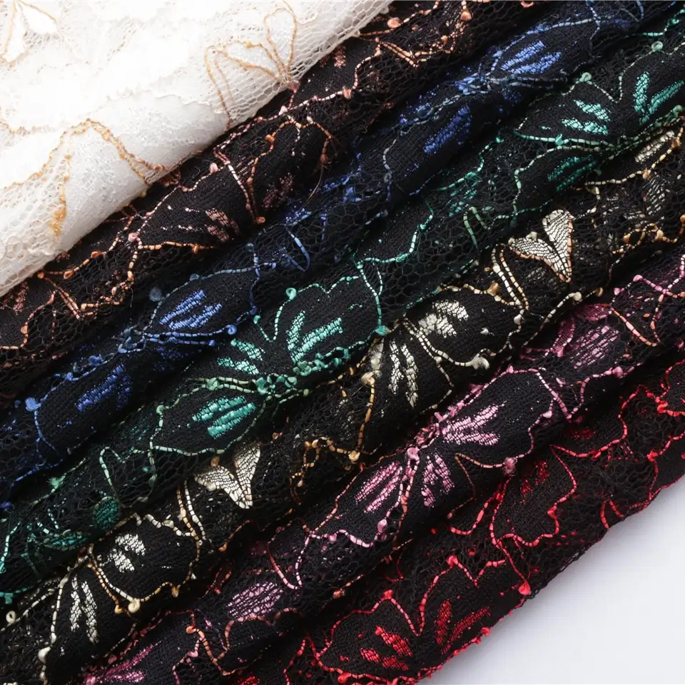 China Fabric for Blouse,Skirt Lace Knit Fabric Nylon Polyester Elastane black color buy from China wholesaler bulk order at wholesale price free worldwide shipping Alibaba