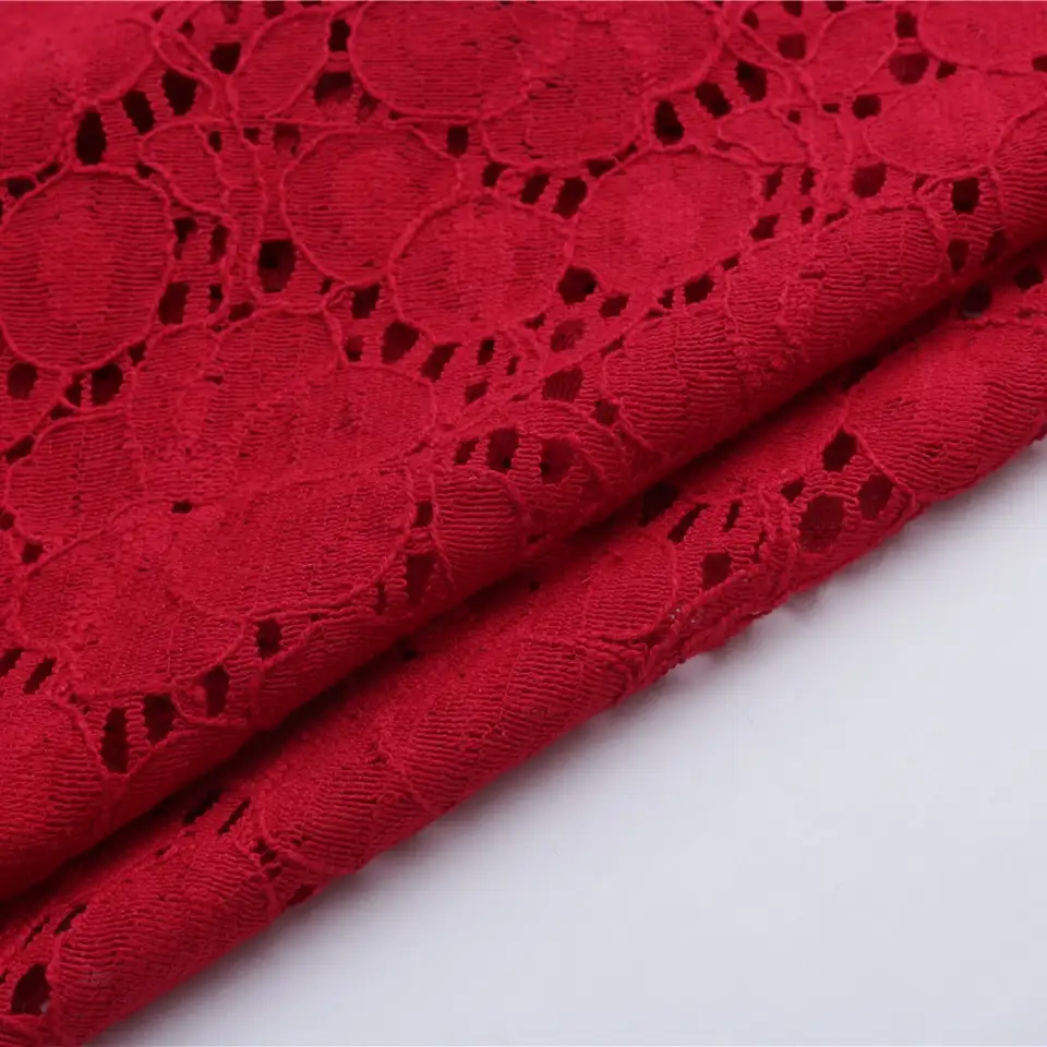 China Fabric for Shirt,Blouse,Crop Top Lace Knit Fabric Cotton Nylon red color buy from China wholesaler bulk order at wholesale price free worldwide shipping Alibaba