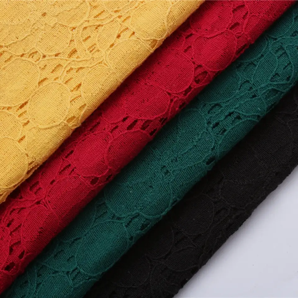 China Fabric for Shirt,Blouse,Crop Top Lace Knit Fabric Cotton Nylon red color buy from China wholesaler bulk order at wholesale price free worldwide shipping Alibaba