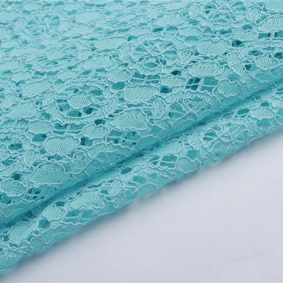 China Fabric for Blouse,T-shirt ,Skirt  Lace Knit Fabric Cotton Nylon Rayon blue color buy from China wholesaler bulk order at wholesale price free worldwide shipping Alibaba