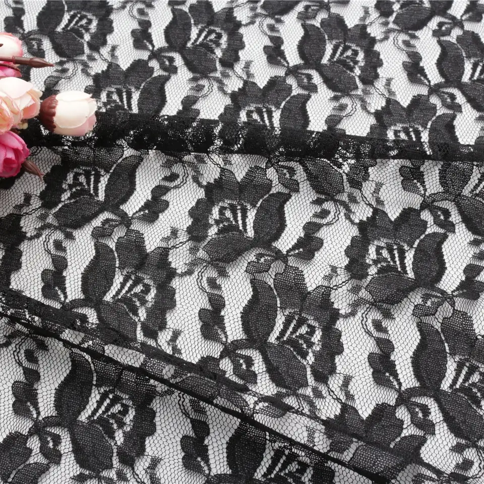 China Fabric for Shirt,Blouse,Skirt  Lace Knit Fabric Polyester black color buy from China wholesaler bulk order at wholesale price free worldwide shipping Alibaba