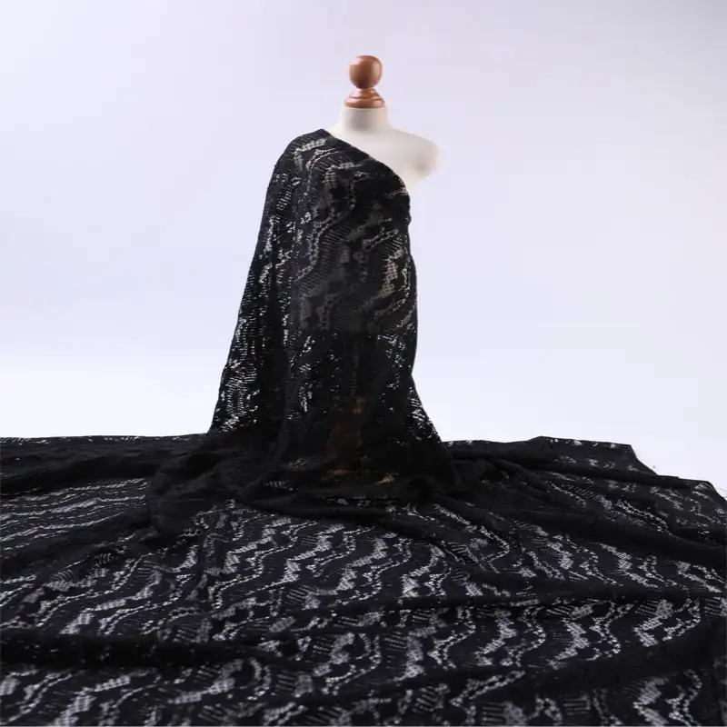 China Fabric for Shirt,Blouse,Skirt,Skirt  Lace Knit Fabric Nylon Spandex black color buy from China wholesaler bulk order at wholesale price free worldwide shipping Alibaba
