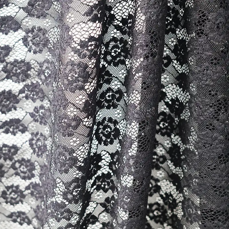 China Fabric for T-Shirt,Blouse,Dresses (Cardigan Button) ,Skirt  Lace Knit Fabric Nylon Spandex black color buy from China wholesaler bulk order at wholesale price free worldwide shipping Alibaba