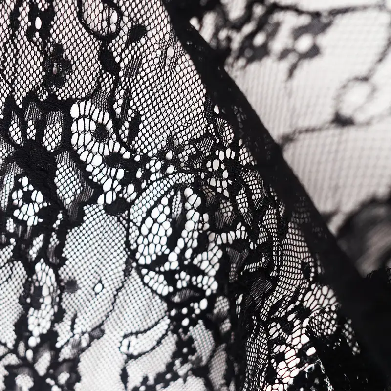 China Fabric for Blouse,Skirt,Dresses (Cardigan Open) ,Skirt  Lace Knit Fabric Nylon Spandex black color buy from China wholesaler bulk order at wholesale price free worldwide shipping Alibaba