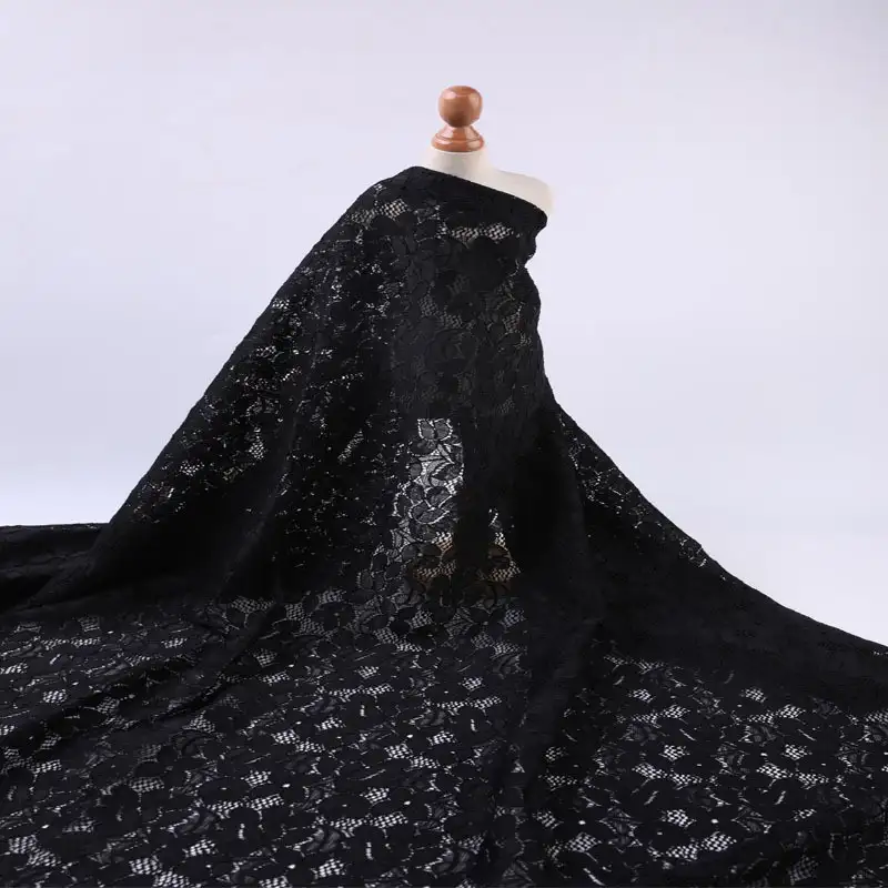 China Fabric for Polo Shirt,Blouse,Skirt,Shirt Long Sleeve Zipper ,Skirt  Lace Knit Fabric Cotton Nylon Spandex black color buy from China wholesaler bulk order at wholesale price free worldwide shipping Alibaba