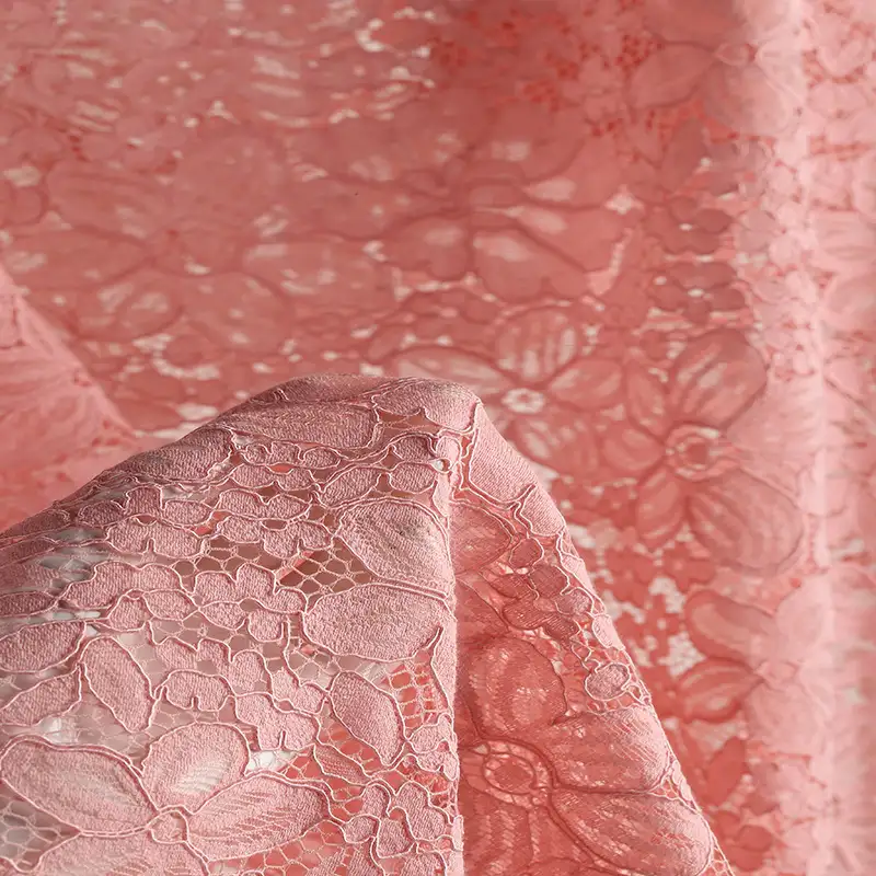China Fabric for Blouse,Skirt,Shirt Half Sleeve Button ,Dresses (Cardigan Button)  Lace Knit Fabric Cotton Nylon Rayon pink color buy from China wholesaler bulk order at wholesale price free worldwide shipping Alibaba