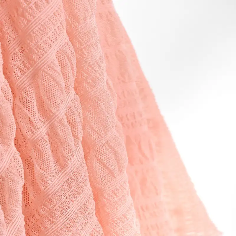 China Fabric for Shirt,Blouse,Shirt Long Sleeve Button ,Dresses (Cardigan Button) ,Skirt  Lace Knit Fabric Nylon Spandex pink color buy from China wholesaler bulk order at wholesale price free worldwide shipping Alibaba