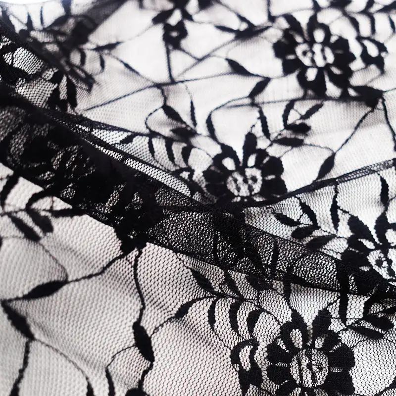 China Fabric for Blouse,Skirt,Shirt Long Sleeve Button ,Dresses (Cardigan Button) ,Skirt  Lace Knit Fabric Nylon Spandex black color buy from China wholesaler bulk order at wholesale price free worldwide shipping Alibaba