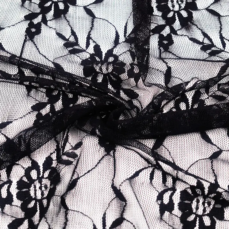 China Fabric for Blouse,Skirt,Shirt Long Sleeve Button ,Dresses (Cardigan Button) ,Skirt  Lace Knit Fabric Nylon Spandex black color buy from China wholesaler bulk order at wholesale price free worldwide shipping Alibaba