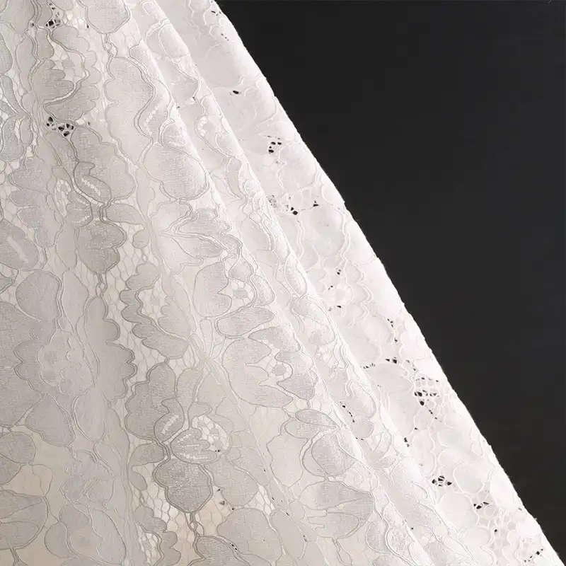 China Fabric for Blouse,Skirt,Shirt Long Sleeve Button ,Dresses (Cardigan Button) ,Skirt  Lace Knit Fabric Cotton Nylon Rayon white color buy from China wholesaler bulk order at wholesale price free worldwide shipping Alibaba