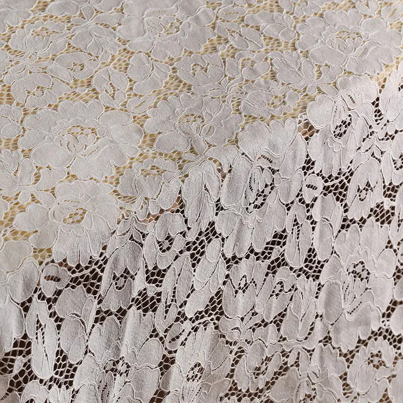 China Fabric for Blouse,Skirt,Shirt Long Sleeve Button ,Dresses (Cardigan Button) ,Skirt  Lace Knit Fabric Cotton Nylon Rayon white color buy from China wholesaler bulk order at wholesale price free worldwide shipping Alibaba