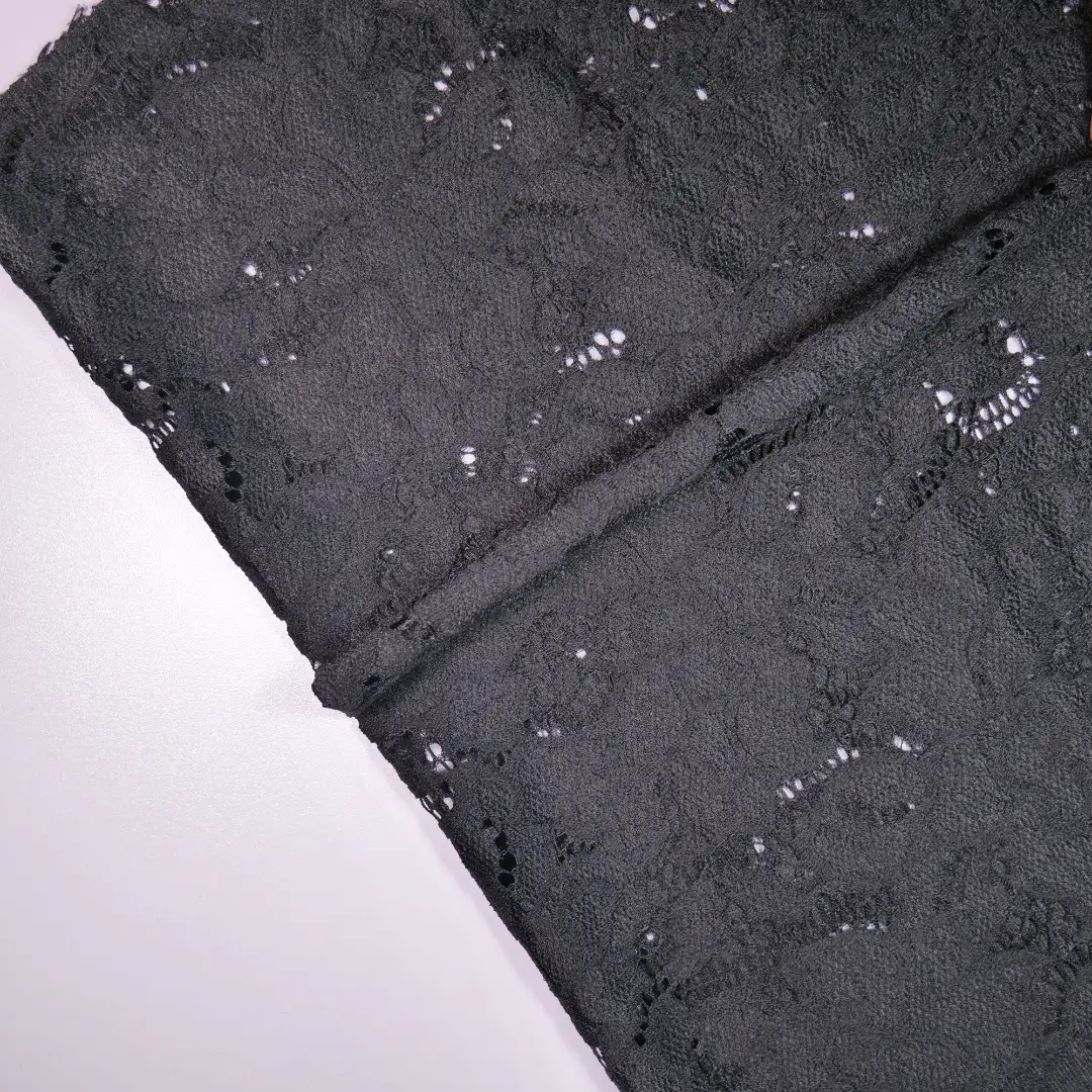 China Fabric for Blouse,Skirt,Shirt Long Sleeve Button ,Dresses (Cardigan Button) ,Skirt  Lace Knit Fabric Nylon Spandex black color buy from China wholesaler bulk order at wholesale price free worldwide shipping Alibaba