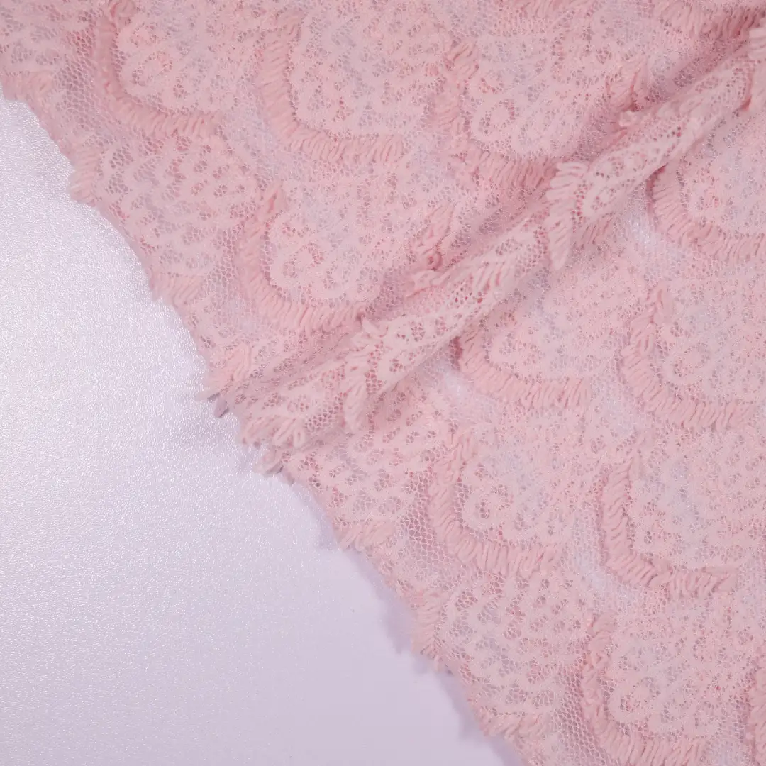 China Fabric for Blouse,Shirt Half Sleeve Button ,Dresses (Cardigan Button) ,Skirt  Lace Knit Fabric Nylon Spandex pink color buy from China wholesaler bulk order at wholesale price free worldwide shipping Alibaba