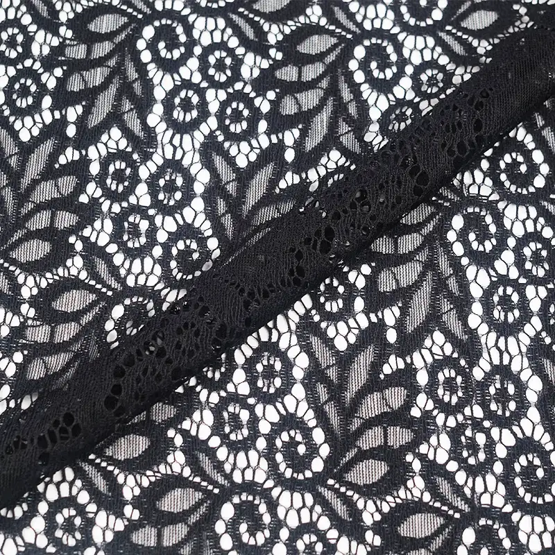 China Fabric for Blouse,Shirt Long Sleeve Button ,Dresses (Cardigan Button) ,Skirt  Lace Knit Fabric Nylon Spandex black color buy from China wholesaler bulk order at wholesale price free worldwide shipping Alibaba