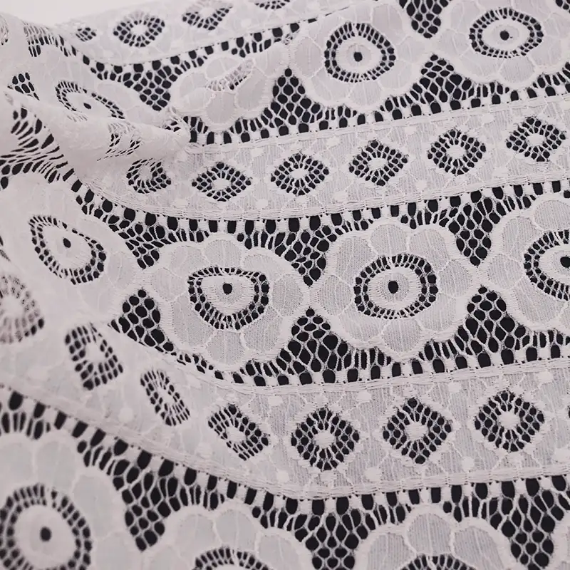 China Fabric for Blouse,Shirt Long Sleeve Button ,Dresses (Cardigan Open) ,Skirt  Lace Knit Fabric Nylon Spandex white color buy from China wholesaler bulk order at wholesale price free worldwide shipping Alibaba