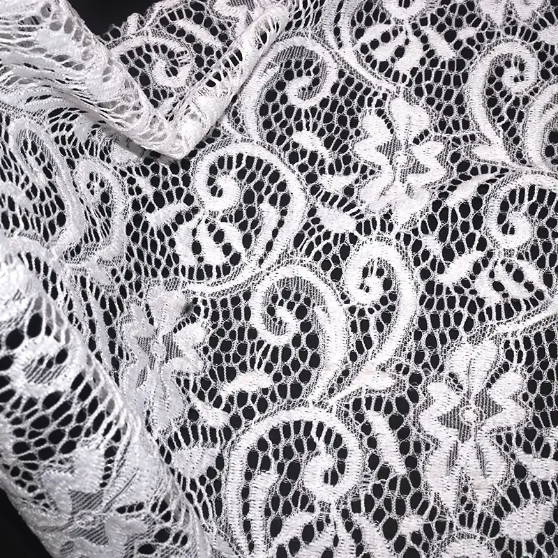 China Fabric for Blouse,Skirt,Shirt Half Sleeve Button ,Polo T-shirt ,Dresses (Pullover) ,Skirt  Lace Knit Fabric Nylon Spandex white color buy from China wholesaler bulk order at wholesale price free worldwide shipping Alibaba