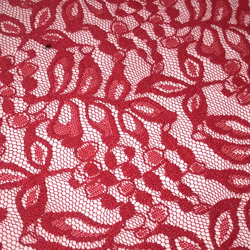 China Fabric for Blouse,Shirt Long Sleeve Zipper ,Dresses (Cardigan Button) ,Skirt  Lace Knit Fabric Nylon Spandex red color buy from China wholesaler bulk order at wholesale price free worldwide shipping Alibaba