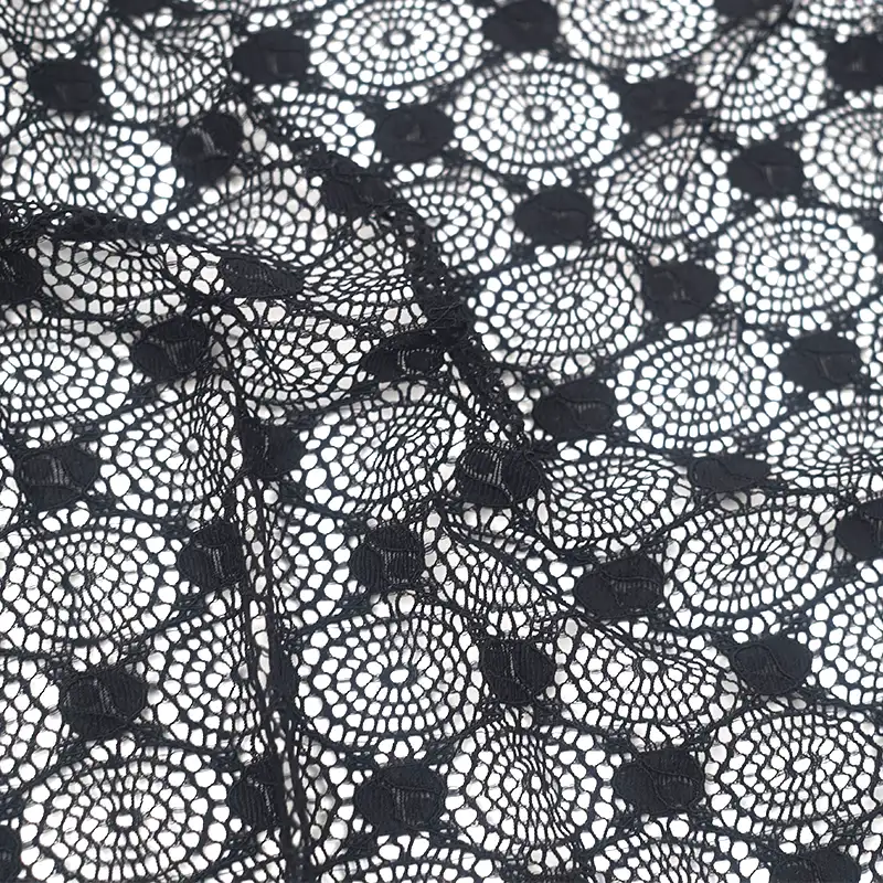 China Fabric for Shirt,Shirt Long Sleeve Zipper ,Dresses (Cardigan Open) ,Skirt  Lace Knit Fabric Nylon Spandex black color buy from China wholesaler bulk order at wholesale price free worldwide shipping Alibaba