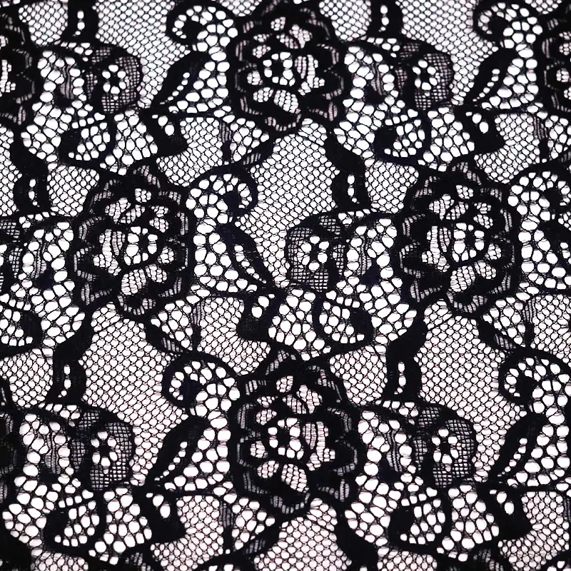 China Fabric for Blouse,Skirt,Shirt Long Sleeve Button ,Dresses (Cardigan Button) ,Skirt  Lace Knit Fabric Nylon Spandex black color buy from China wholesaler bulk order at wholesale price free worldwide shipping Alibaba