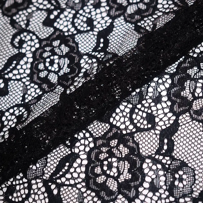 China Fabric for Blouse,Skirt,Shirt Long Sleeve Button ,Dresses (Cardigan Button) ,Skirt  Lace Knit Fabric Nylon Spandex black color buy from China wholesaler bulk order at wholesale price free worldwide shipping Alibaba