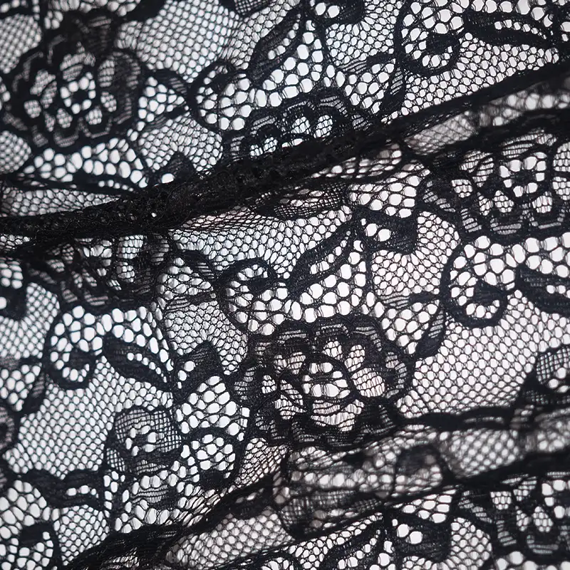 China Fabric for Blouse,Skirt,Shirt Long Sleeve Button ,Dresses (Cardigan Button) ,Skirt  Lace Knit Fabric Nylon Spandex black color buy from China wholesaler bulk order at wholesale price free worldwide shipping Alibaba