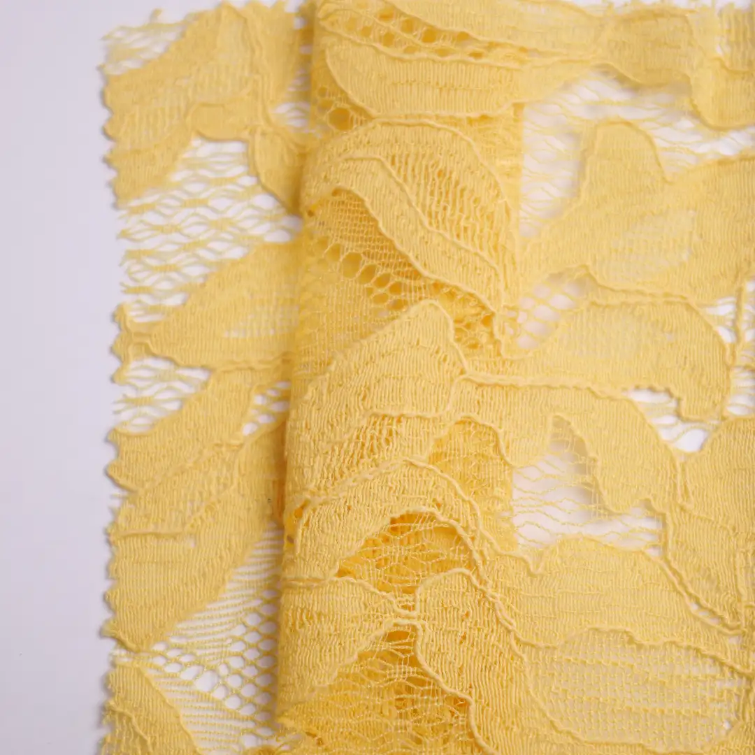 China Fabric for Blouse,Skirt,Shirt Long Sleeve Button ,Dresses (Pullover) ,Skirt  Lace Knit Fabric Cotton Nylon yellow color buy from China wholesaler bulk order at wholesale price free worldwide shipping Alibaba