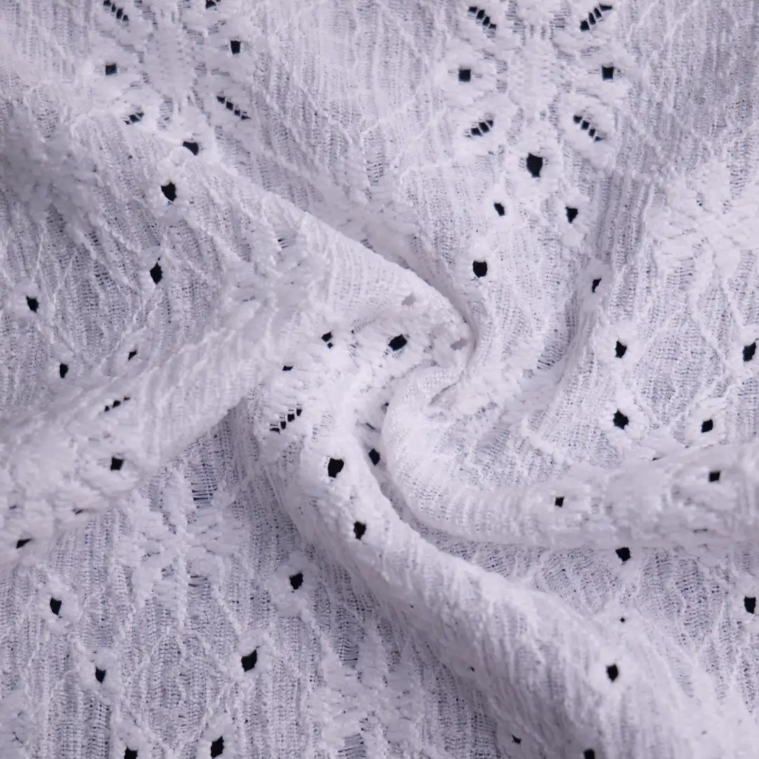 China Fabric for Blouse,Skirt,Shirt Long Sleeve Button ,Skirt  Lace Knit Fabric Polyester Spandex white color buy from China wholesaler bulk order at wholesale price free worldwide shipping Alibaba