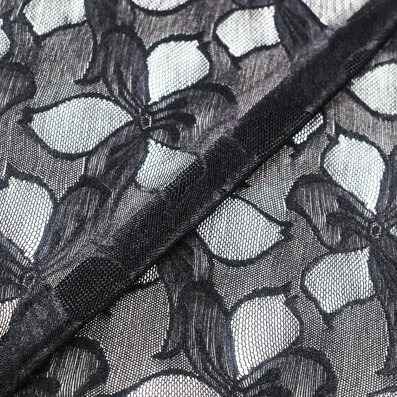 China Fabric for Blouse,Skirt,Shirt Long Sleeve Button ,Dresses (Pullover) ,Skirt  Lace Knit Fabric Nylon Spandex black color buy from China wholesaler bulk order at wholesale price free worldwide shipping Alibaba