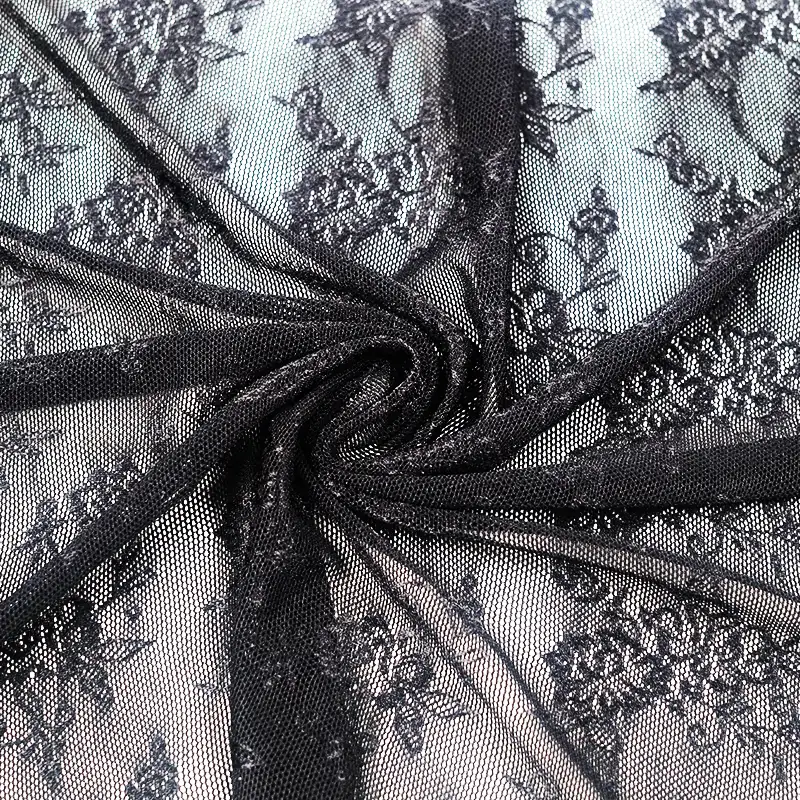 China Fabric for Blouse,Skirt,Shirt Long Sleeve Button ,Dresses (Cardigan Button)  Lace Knit Fabric Nylon Spandex black color buy from China wholesaler bulk order at wholesale price free worldwide shipping Alibaba