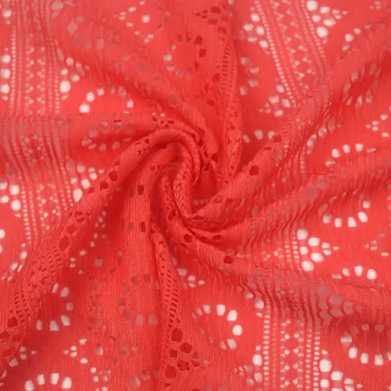 China Fabric for Shirt,Blouse,Shirt Long Sleeve Button ,Dresses (Pullover) ,Skirt  Lace Knit Fabric Nylon Spandex red color buy from China wholesaler bulk order at wholesale price free worldwide shipping Alibaba