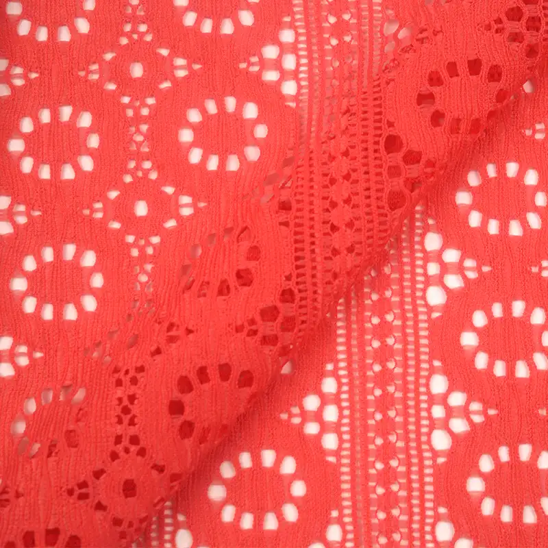 China Fabric for Shirt,Blouse,Shirt Long Sleeve Button ,Dresses (Pullover) ,Skirt  Lace Knit Fabric Nylon Spandex red color buy from China wholesaler bulk order at wholesale price free worldwide shipping Alibaba