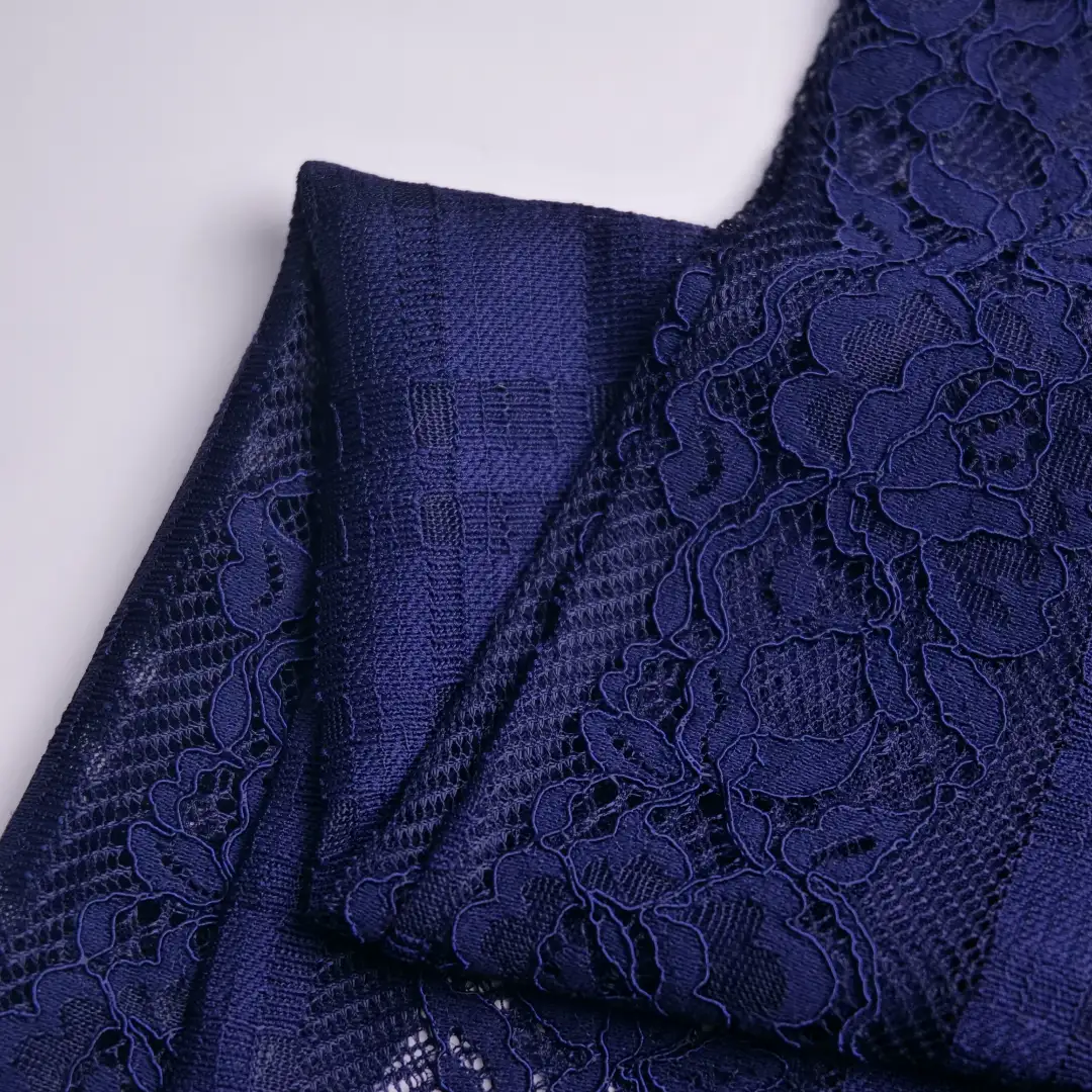 China Fabric for Blouse,Skirt,Shirt Half Sleeve Zipper ,Dresses (Pullover)  Lace Knit Fabric Cotton Nylon blue color buy from China wholesaler bulk order at wholesale price free worldwide shipping Alibaba