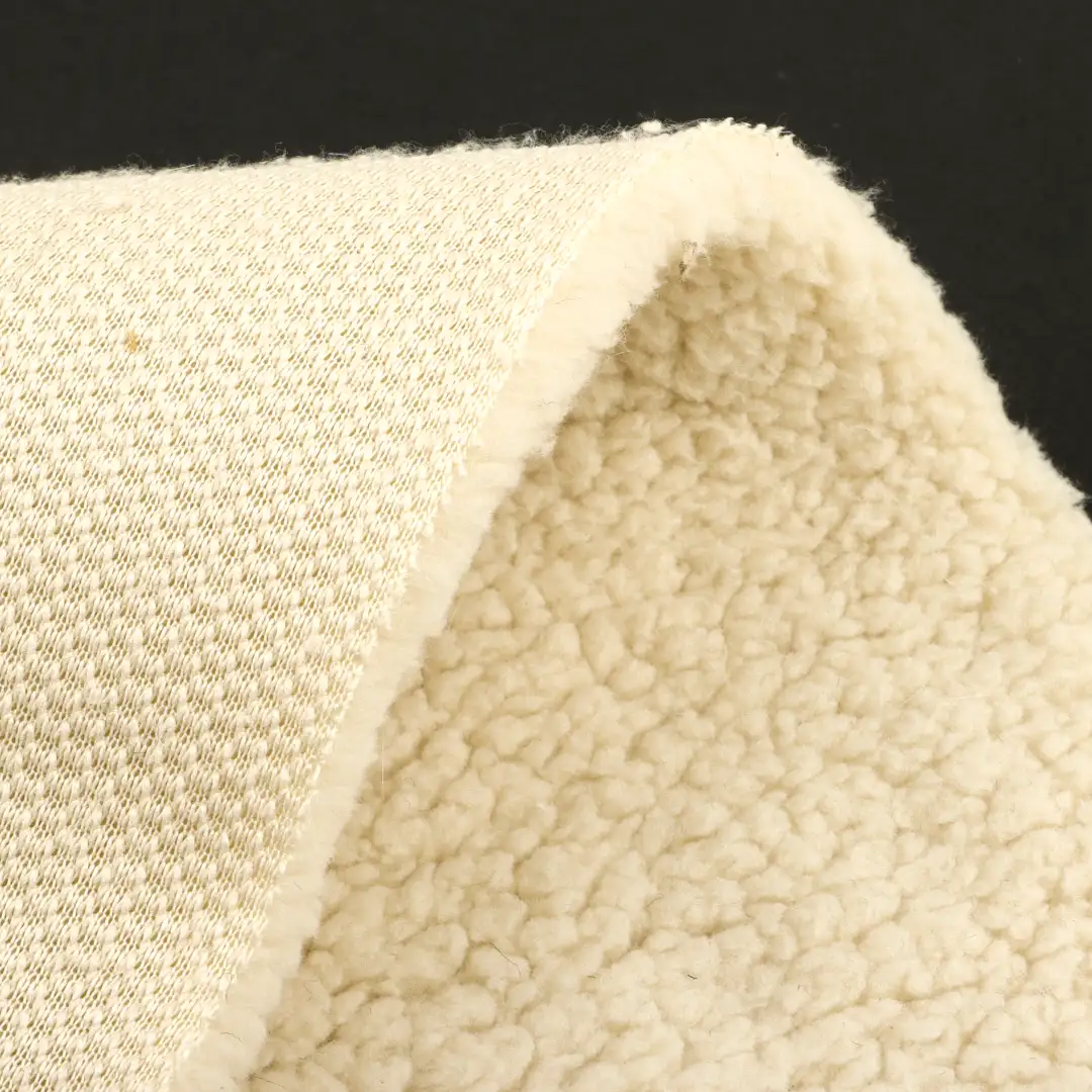 China Fabric for Hoodie,Skirt ,Loungewear,Waist coat Sherpa Knit Fabric Polyester Beige color buy from China wholesaler bulk order at wholesale price free worldwide shipping Alibaba