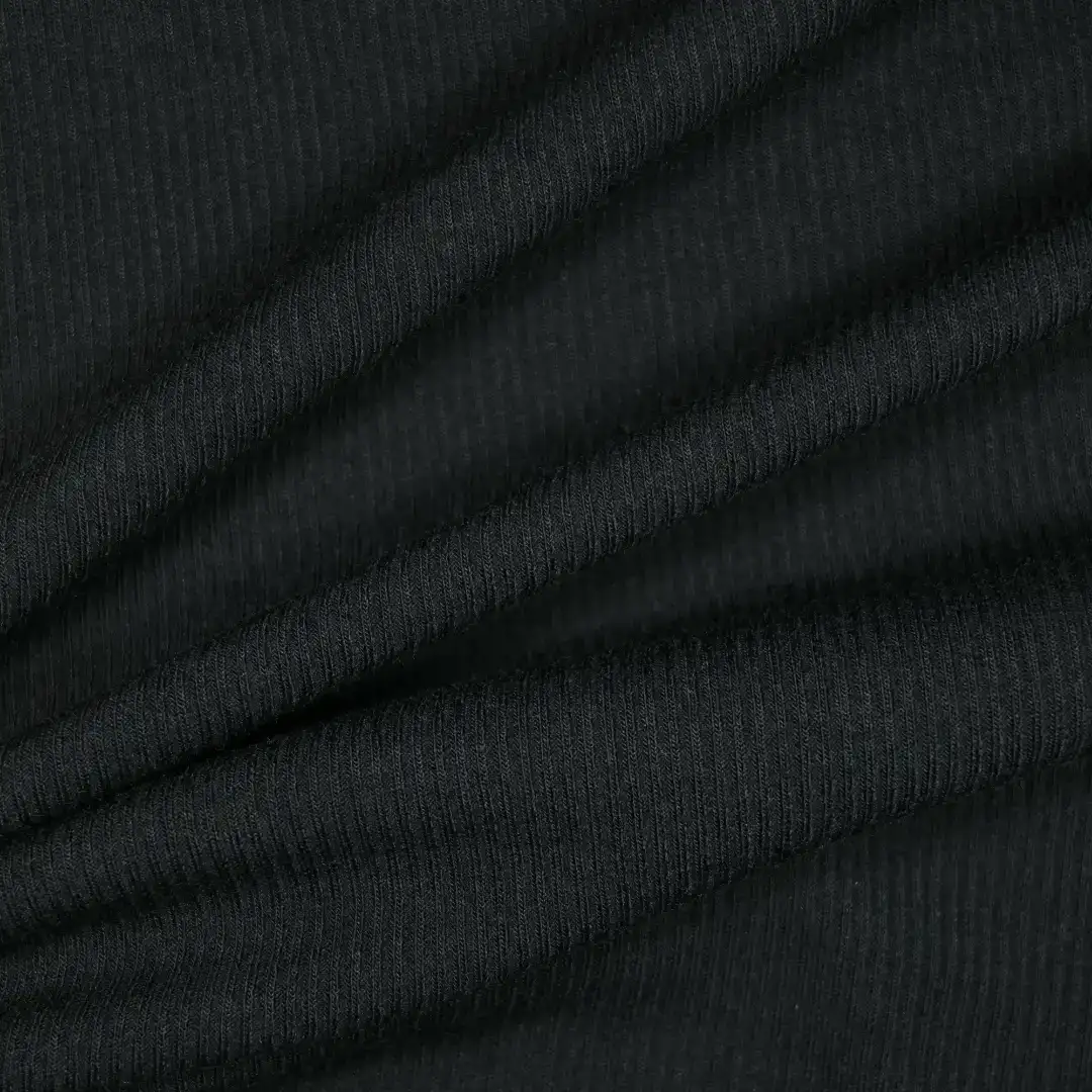 China Fabric for Tank Top,Hoodie Rib Knit Fabric Polyester Spandex black color buy from China wholesaler bulk order at wholesale price free worldwide shipping Alibaba