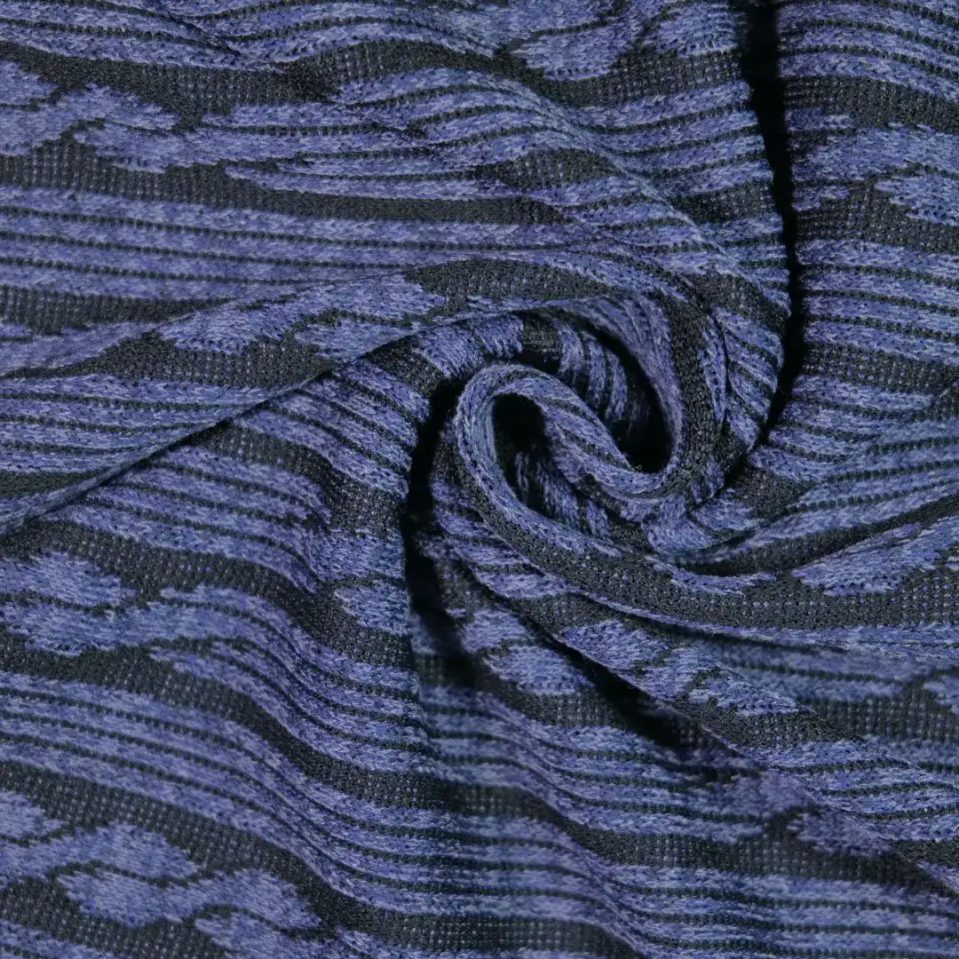 China Fabric for Jackets Jacquard Knit Fabric Polyester Rayon Spandex blue color buy from China wholesaler bulk order at wholesale price free worldwide shipping Alibaba