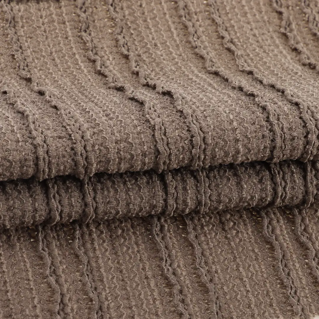 China Fabric for T-Shirt,Skirt  Weft Jacquard Knit Fabric Polyester Spandex Brown color buy from China wholesaler bulk order at wholesale price free worldwide shipping Alibaba