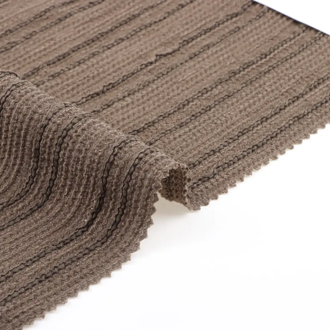 China Fabric for T-Shirt,Skirt  Weft Jacquard Knit Fabric Polyester Spandex Brown color buy from China wholesaler bulk order at wholesale price free worldwide shipping Alibaba