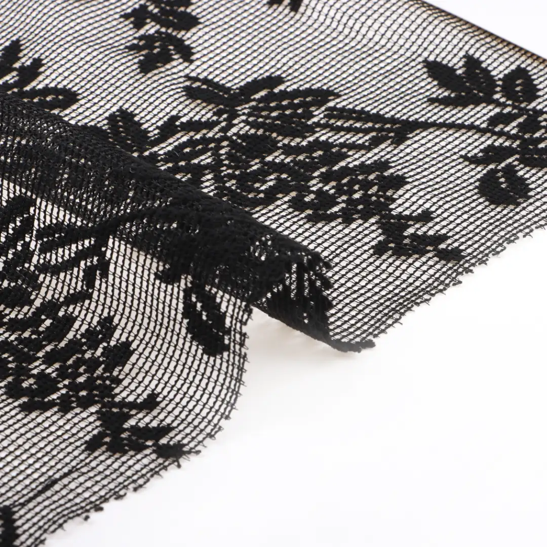 China Fabric for Crop Top,Skirt  Lace Knit Fabric Polyester BLACK color buy from China wholesaler bulk order at wholesale price free worldwide shipping Alibaba