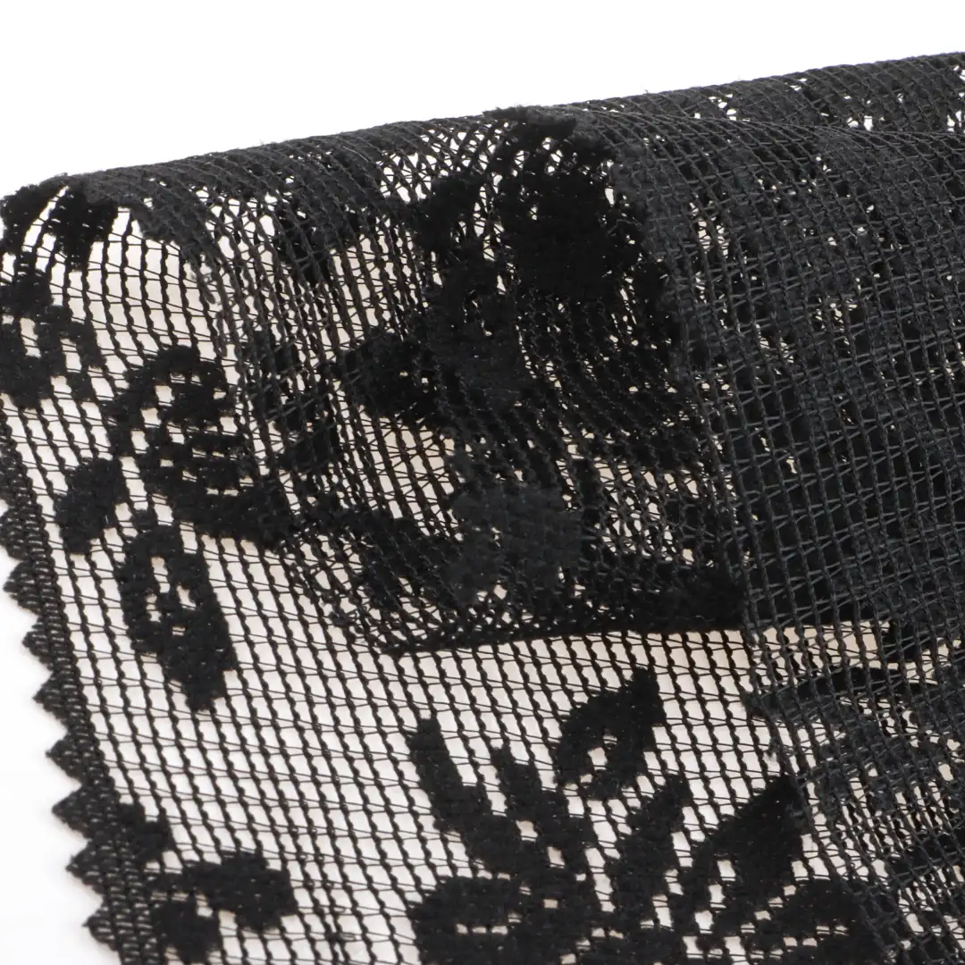 China Fabric for Crop Top,Skirt  Lace Knit Fabric Polyester BLACK color buy from China wholesaler bulk order at wholesale price free worldwide shipping Alibaba