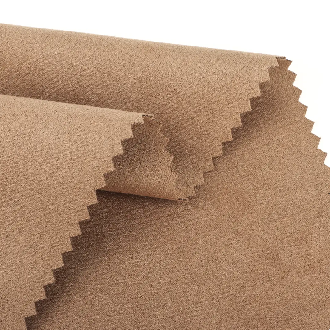 China Fabric for Jackets,Trench Coat,Overcoat,Waist coat Suede Knit Fabric Polyester Spandex light brown color buy from China wholesaler bulk order at wholesale price free worldwide shipping Alibaba
