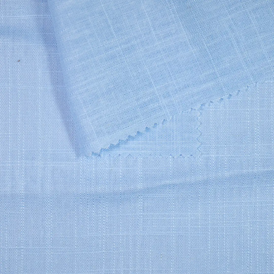 China Fabric for Blouse Slub Fabric Woven Blended Fabric Rayon Linen blue color buy from China wholesaler bulk order at wholesale price free worldwide shipping Alibaba