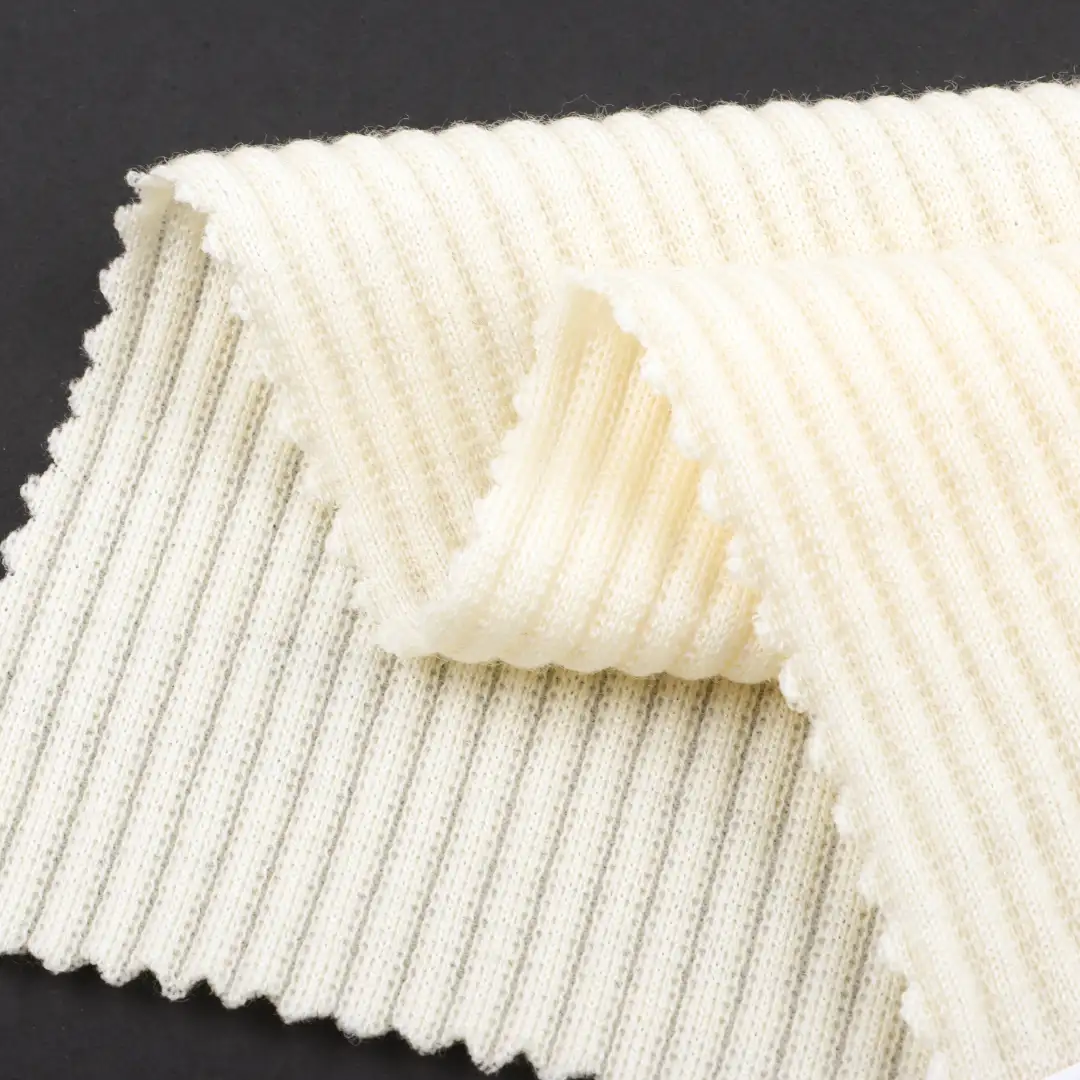 China Fabric for Crop Top,Skirt  Rib Knit Fabric Wool Spandex cream-coloured color buy from China wholesaler bulk order at wholesale price free worldwide shipping Alibaba